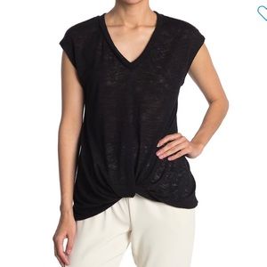 Pleione V-Neck Burnout Knot Twist Top Black Small